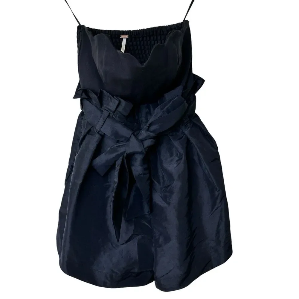 Free People XS Black Scalloped Dressy Filmore sleeveless belted Romper